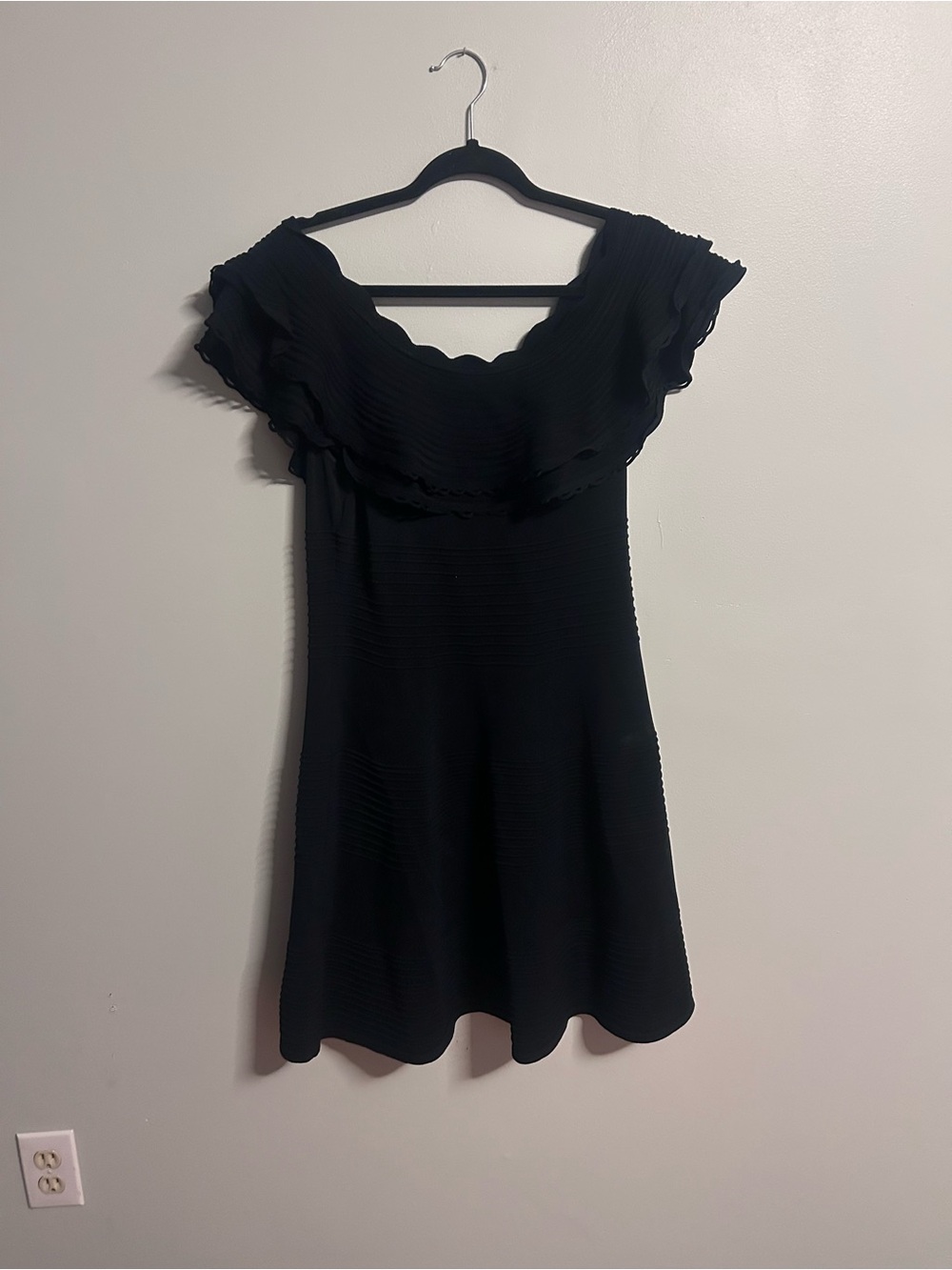 Eliza J Black One-Shoulder Ruffle Dress